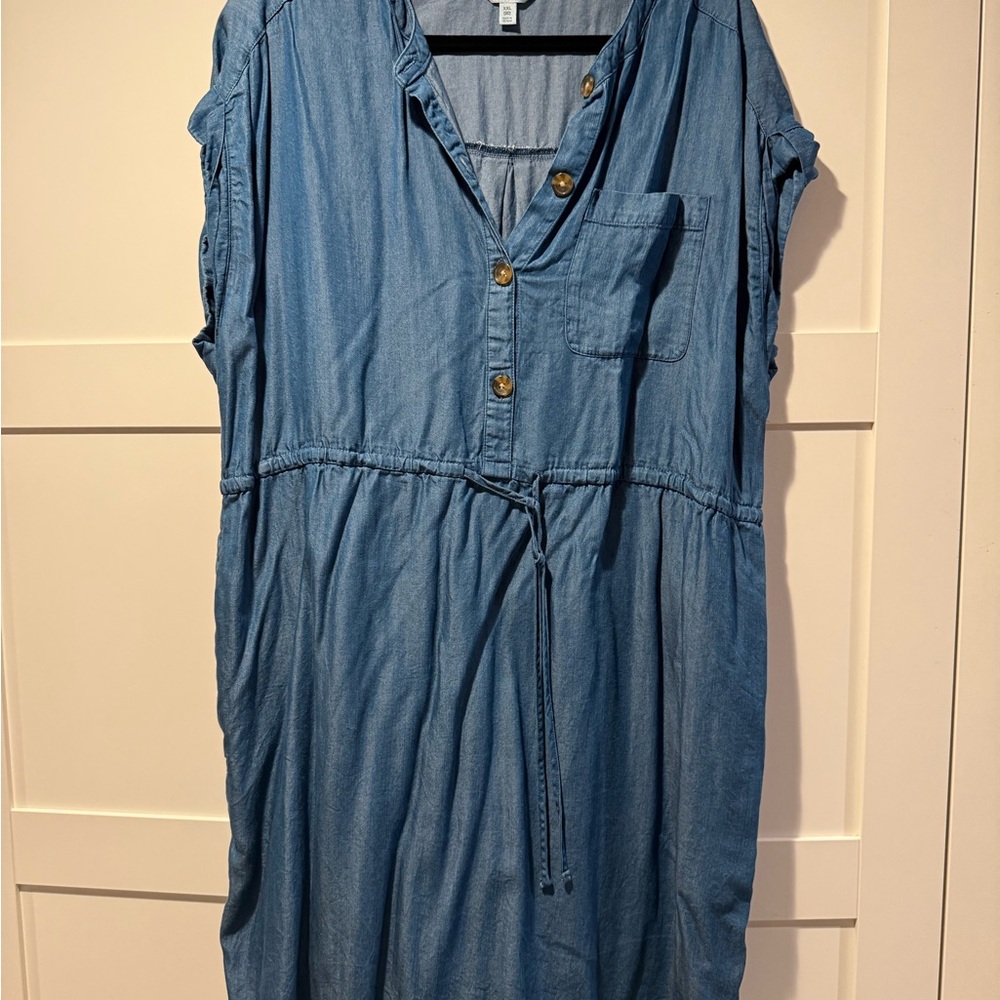 Time and Tru Blue Button-Front Midi Dress